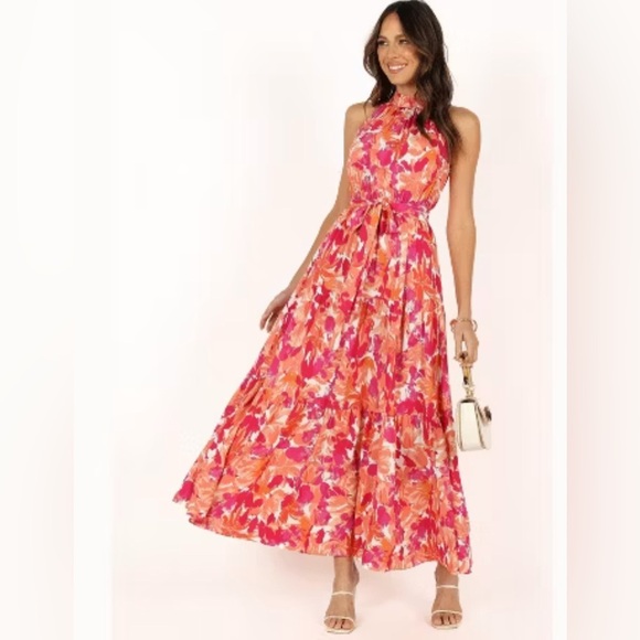 Petal & Pup Dresses & Skirts - Petal and Pup Womens Caroline Maxi Dress Floral Multicolor Belted Halter Neck XL
